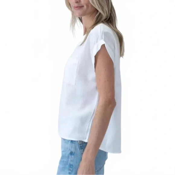 NWT SIX/FIFTY kaitlin button-back short sleeve top in white size medium women's - Picture 2 of 12